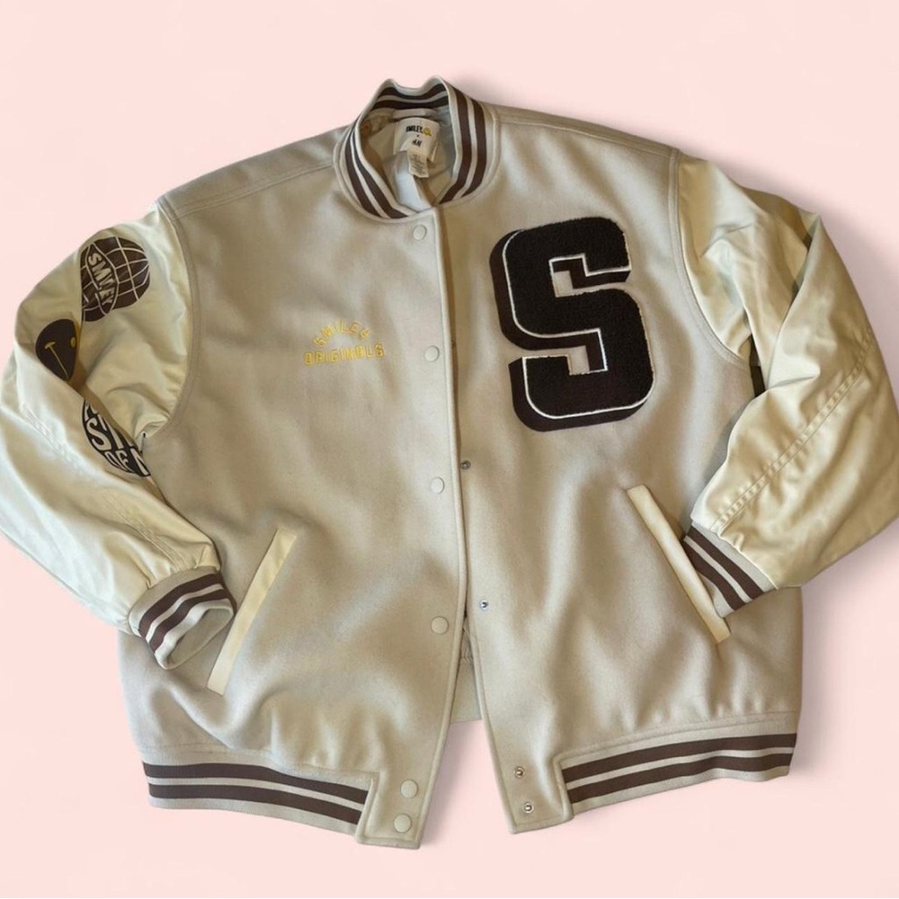 H&M cream Varsity Jacket